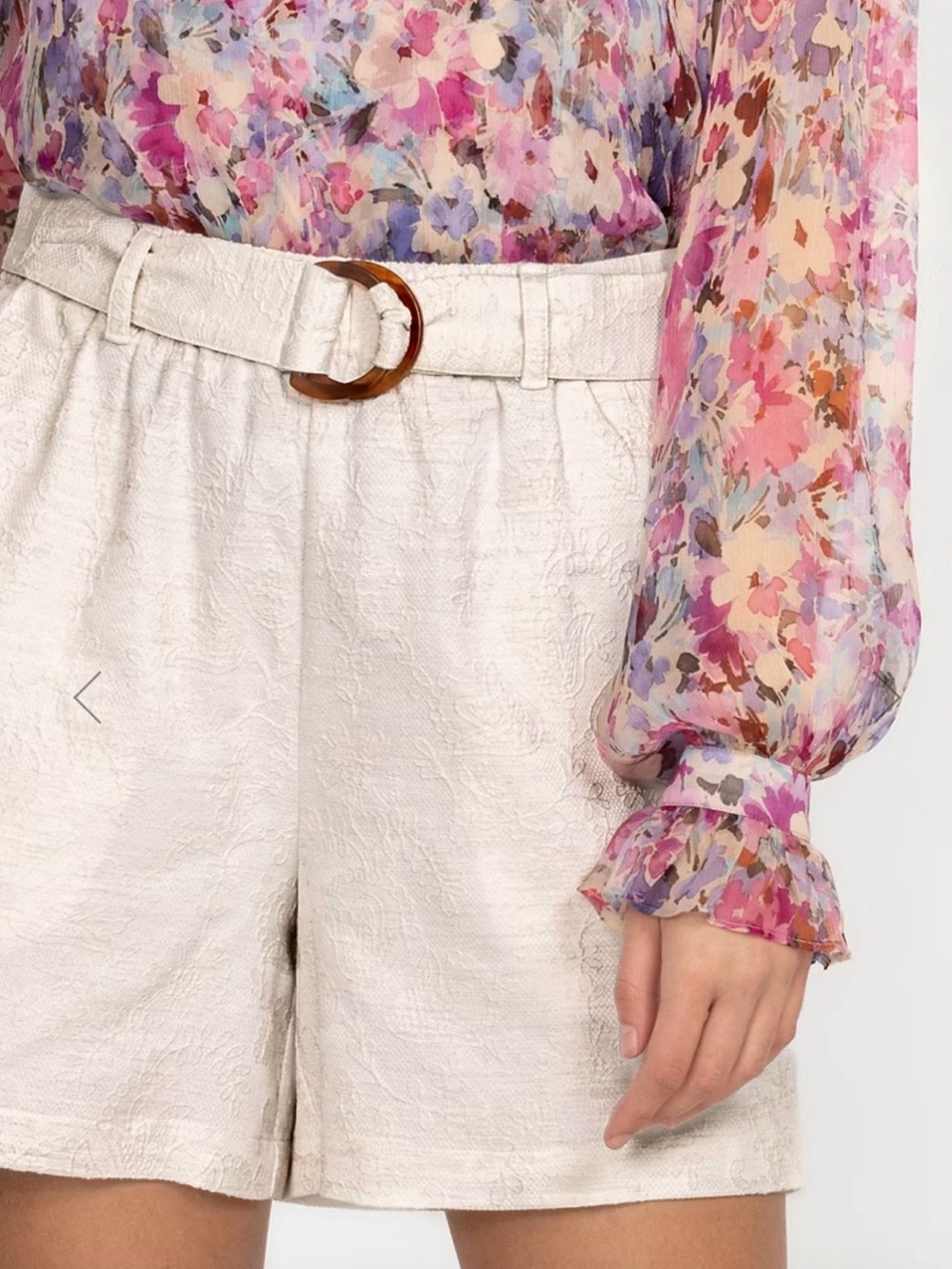 Johnny Was High Waisted Anita Textured Paperbag Belted Shorts in Cream